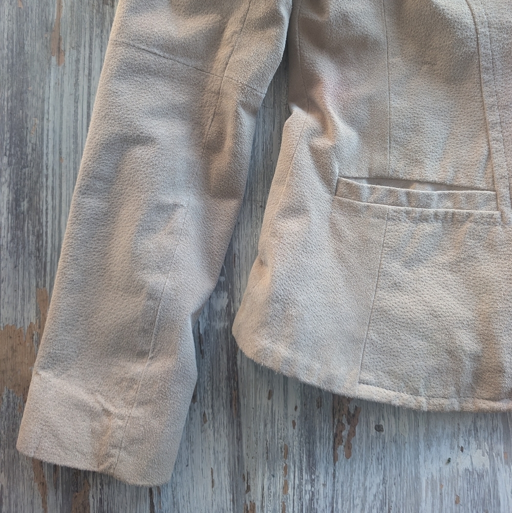 Y2K Suede Leather Tailored Blazer Beige XS - Picture 3 of 9